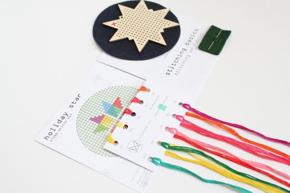 Holiday Star Wood Ornament Cross Stitch Kit