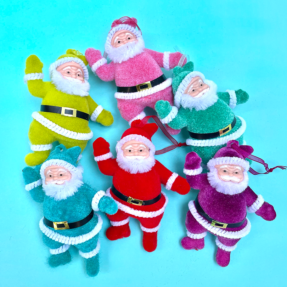 Retro Flocked Santa Ornament One Hundred Eighty Degrees Pink