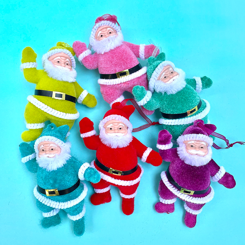 Retro Flocked Santa Ornament One Hundred Eighty Degrees Pink