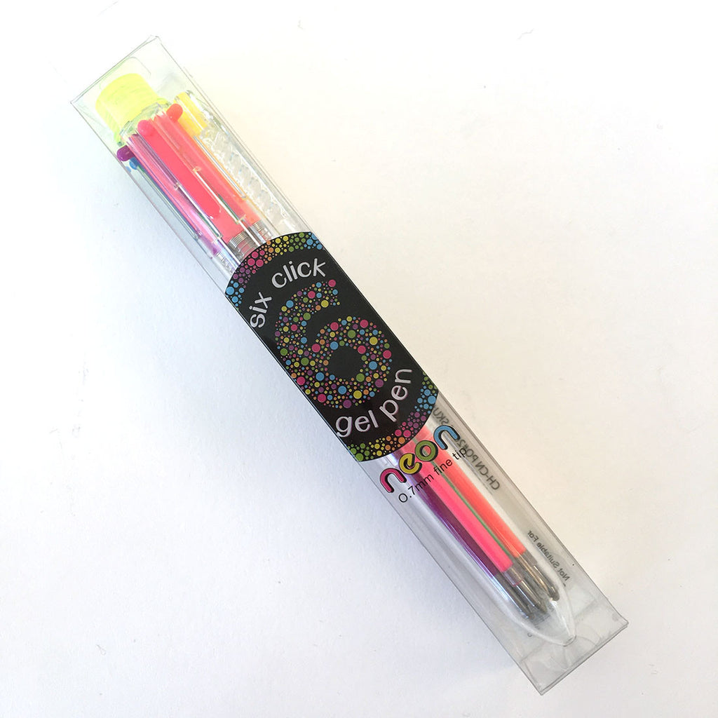 6 Click Neon Gel Pen Fine Tip