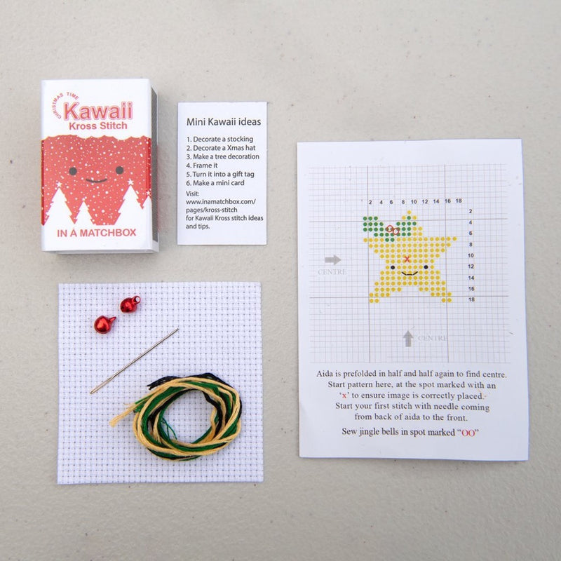Kawaii Christmas Star Cross Stitch Kit in a Matchbox Ornament Marvling Bros Ltd
