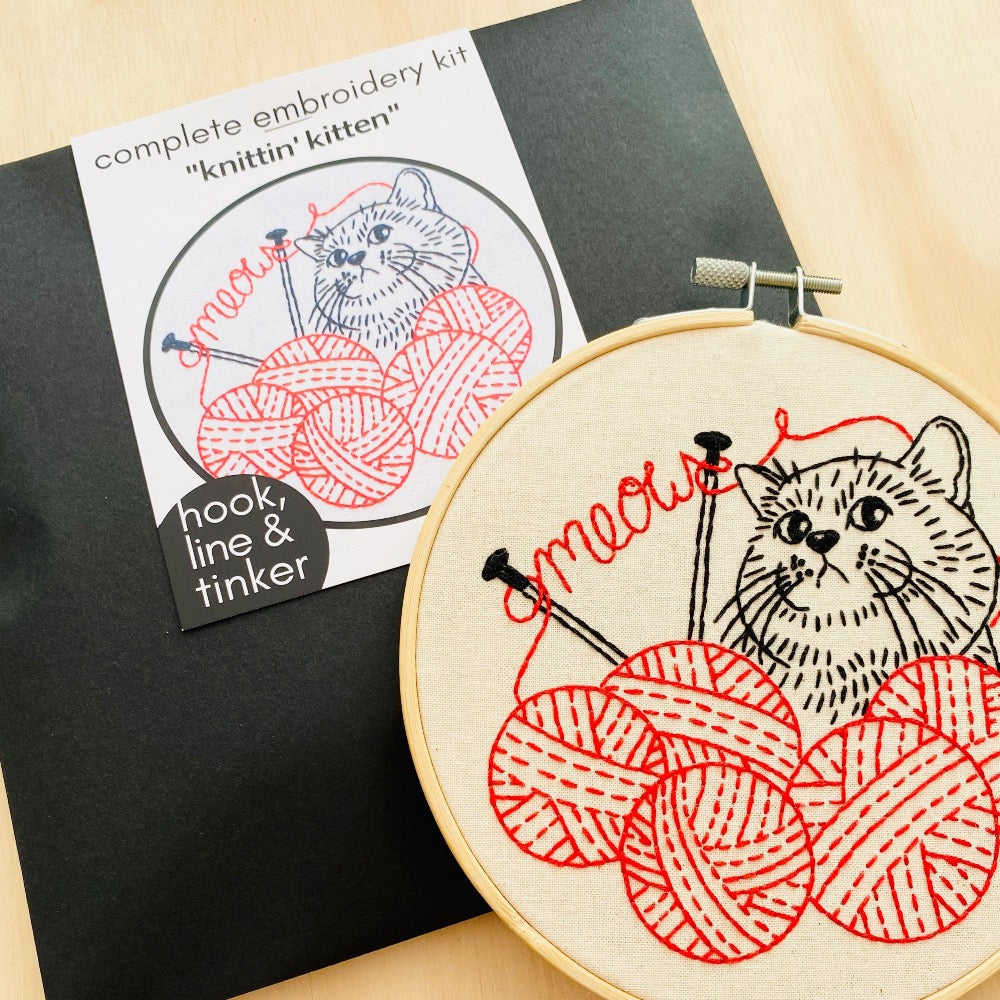 Knitten' Kitten Embroidery Kit Kit Hook, Line & Tinker